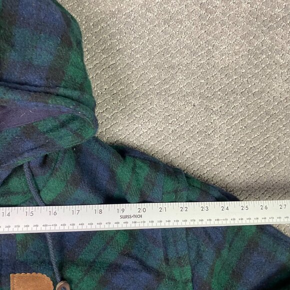 Vintage LL Bean Toggle Coat Men's XL Green Blue Tartan Plaid Wool USA Duffle - Picture 11 of 15